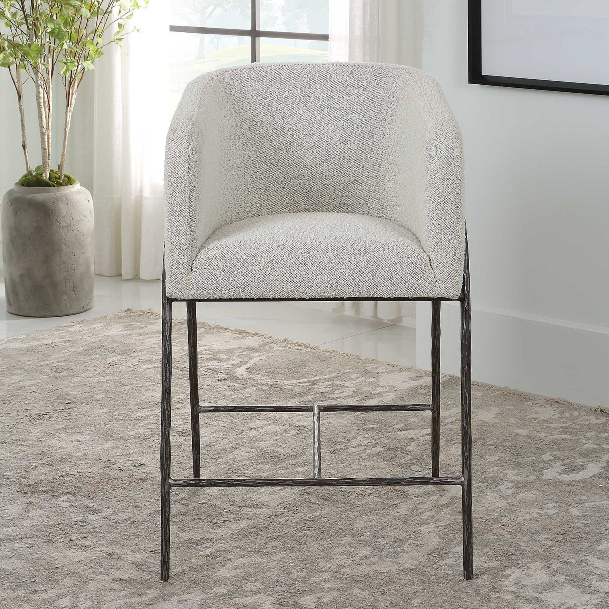 Barrel-Back Boucle Counter Stool by Uttermost Jacobsen, alternate view 8