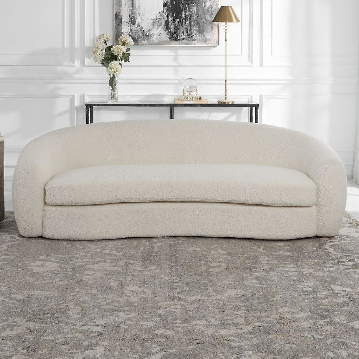 White Shearling Curved Sofa by Uttermost Capra, alternate view 6