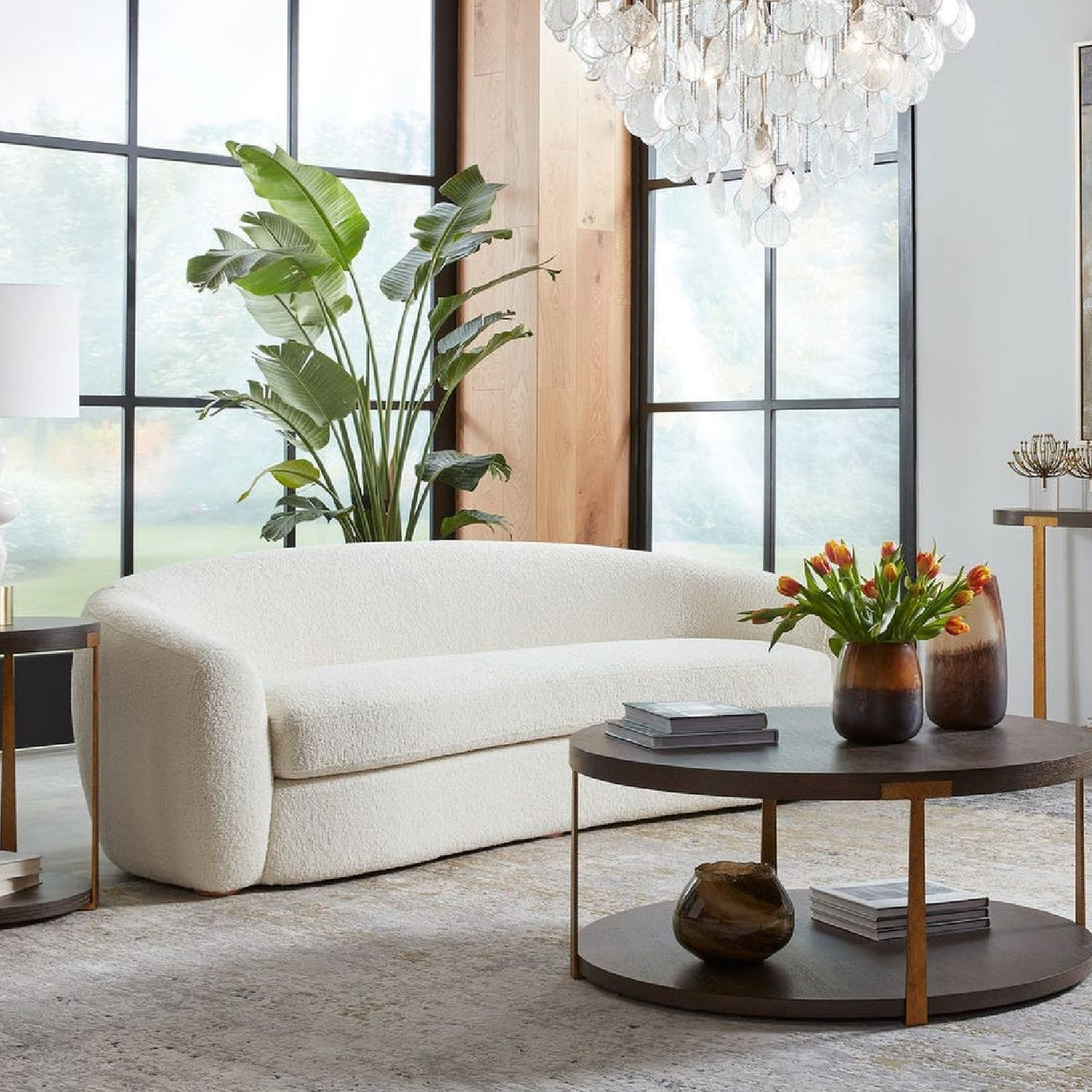 White Shearling Curved Sofa by Uttermost Capra, alternate view 2