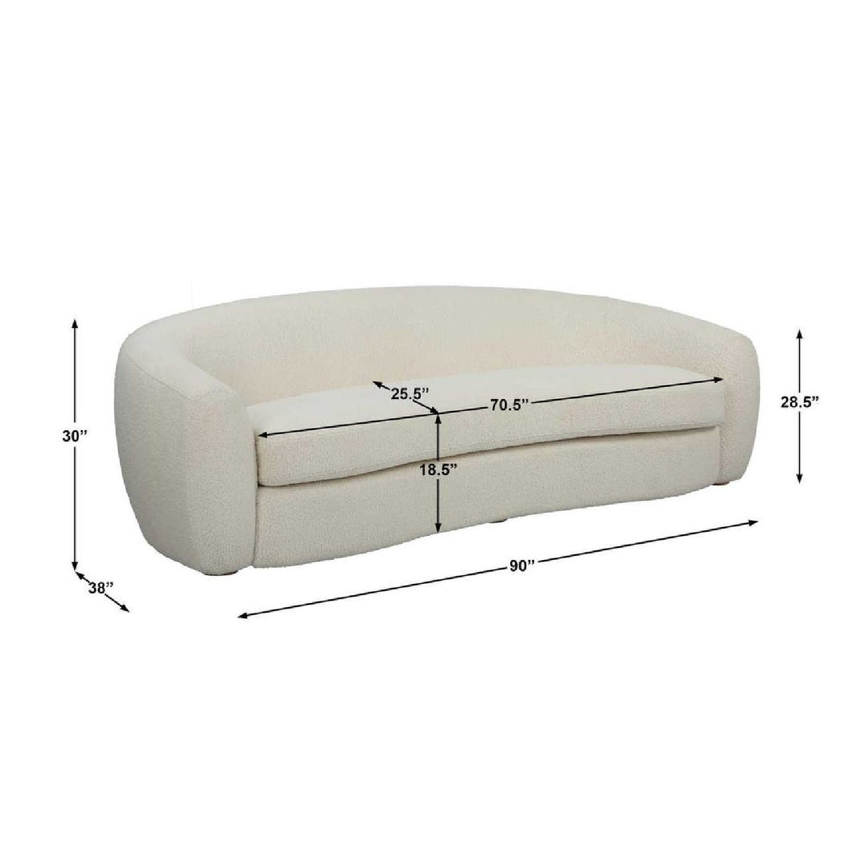 White Shearling Curved Sofa by Uttermost Capra, alternate view 5