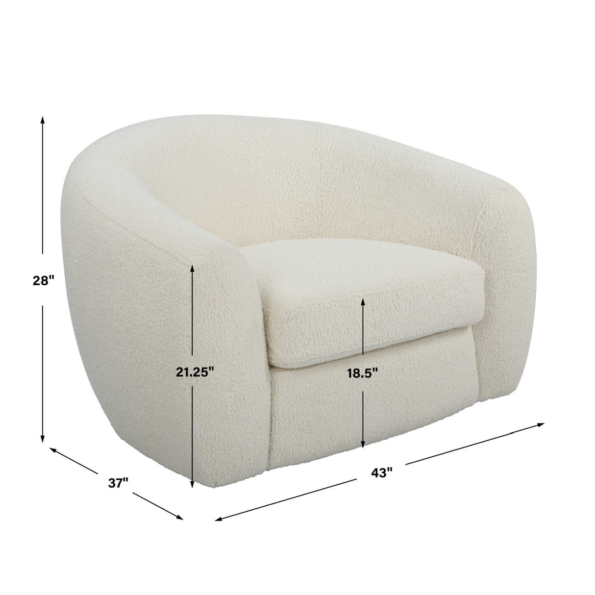 White Shearling Curved Swivel Chair by Uttermost Capra, alternate view 11