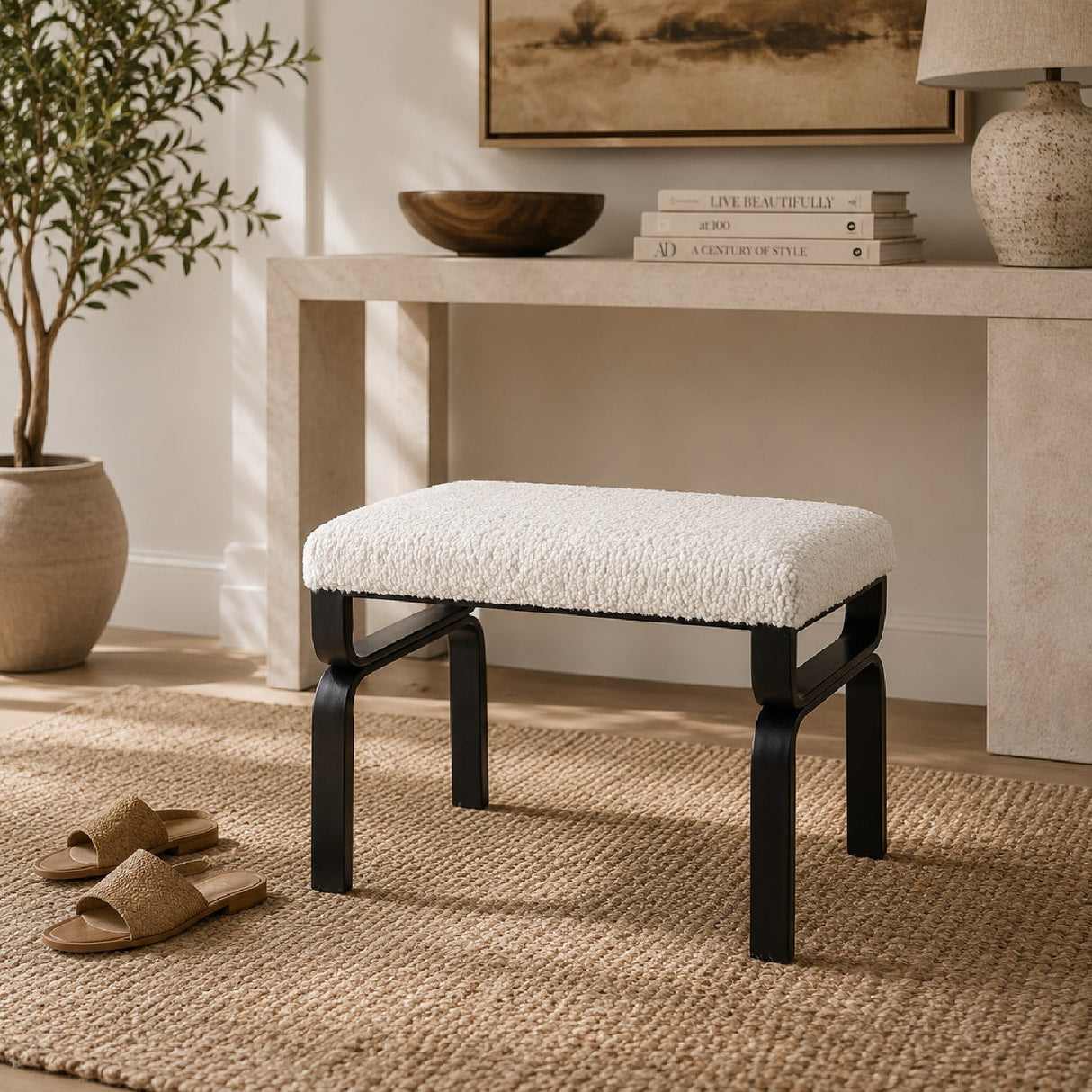 Iron Base White Shearling Bench S by Uttermost Diverge, alternate view 2