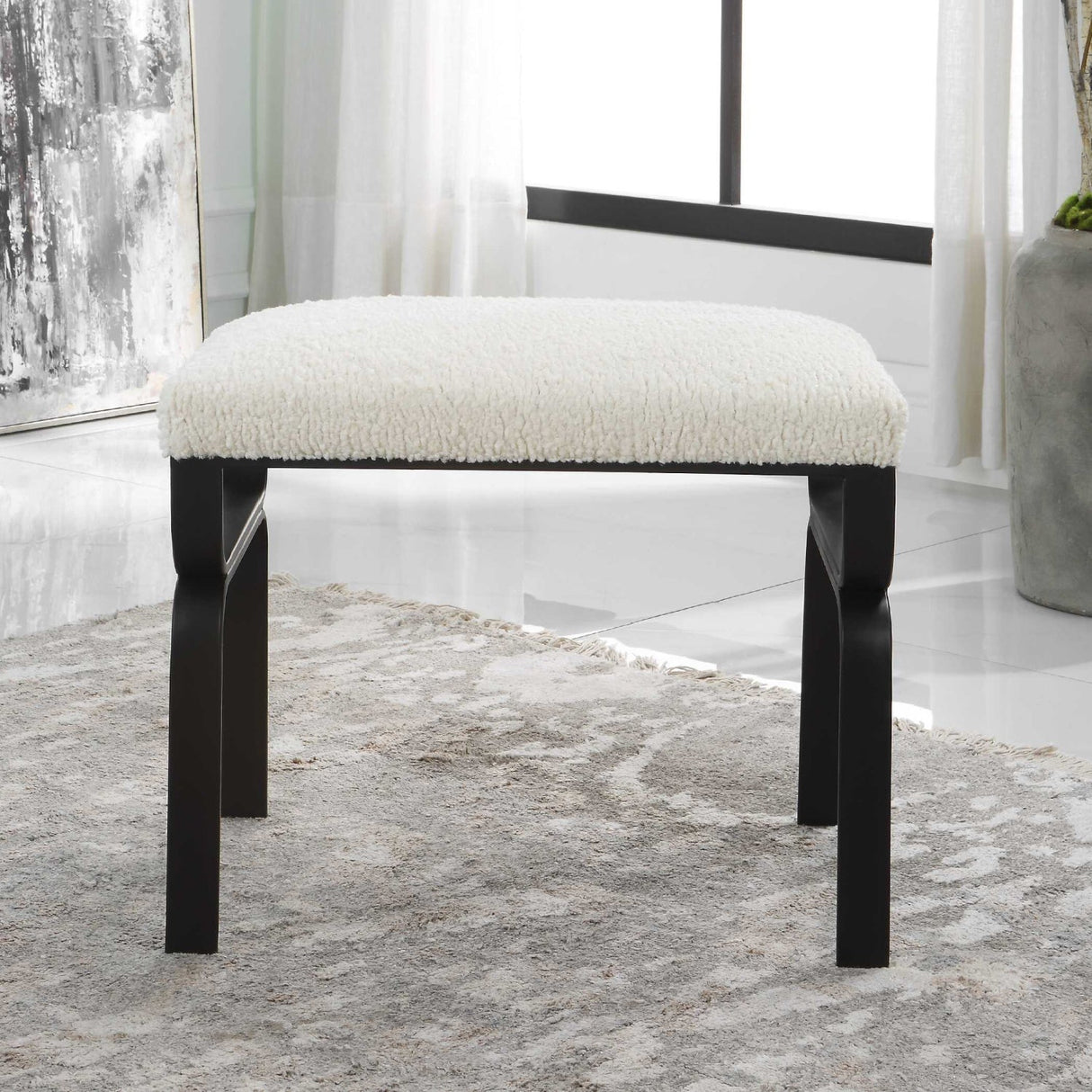 Iron Base White Shearling Bench S by Uttermost Diverge, alternate view 6