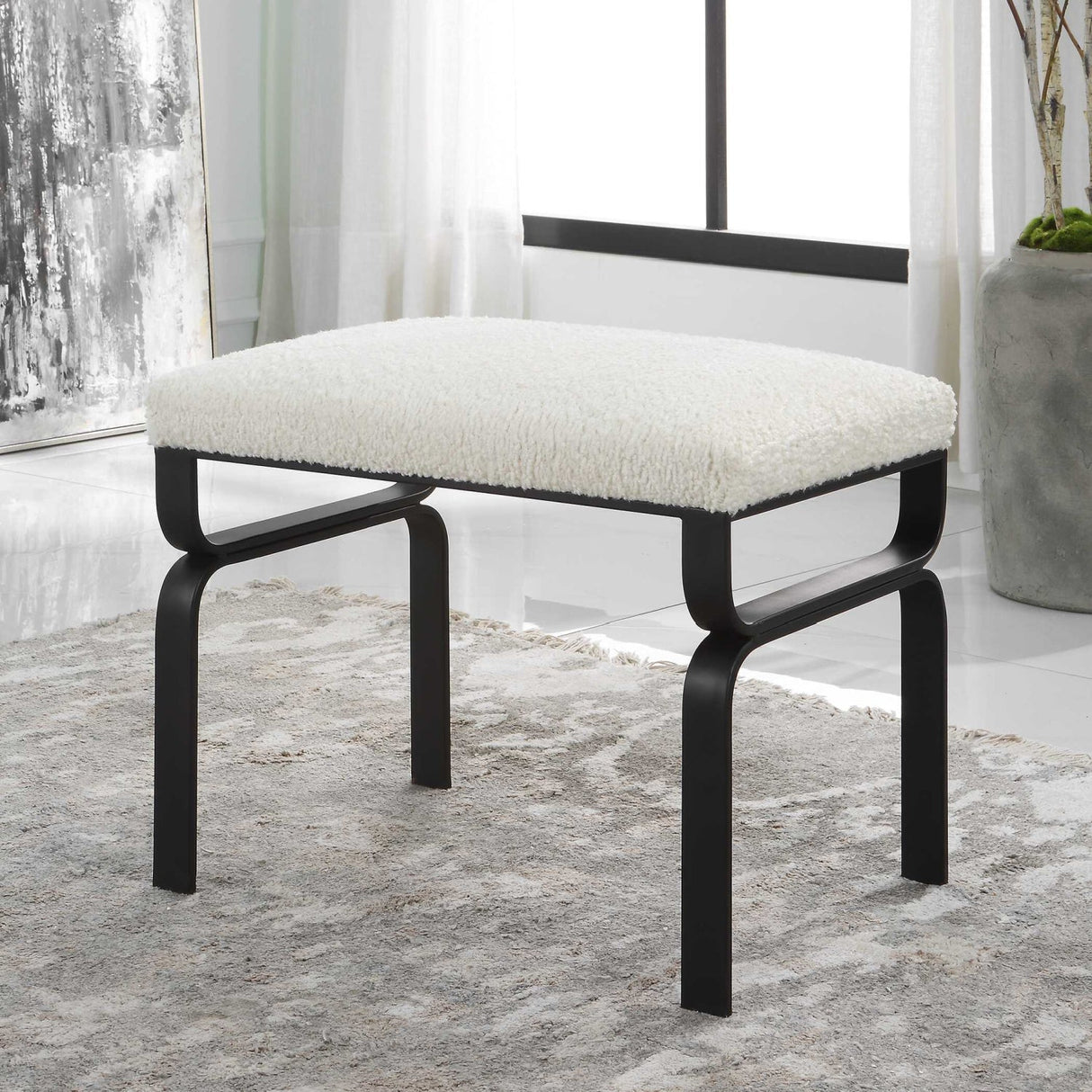 Iron Base White Shearling Bench S by Uttermost Diverge, alternate view 7