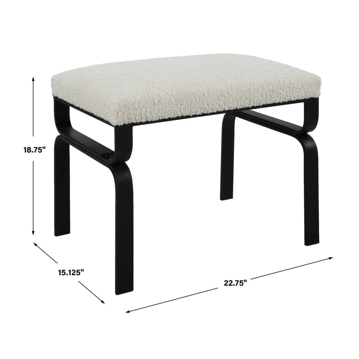 Iron Base White Shearling Bench S by Uttermost Diverge, alternate view 8