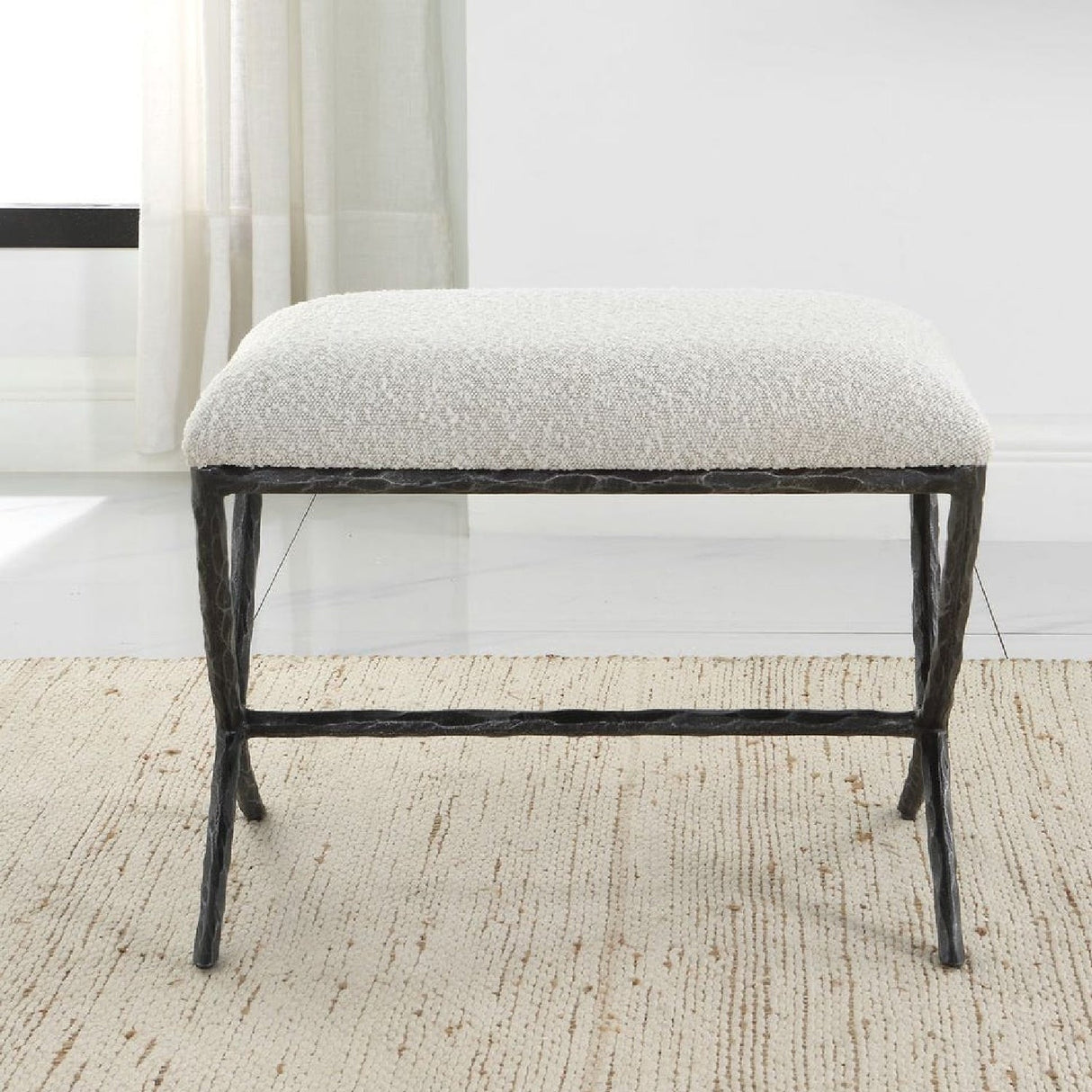 Iron Base White Boucle Bench S by Uttermost Brisby, alternate view 7