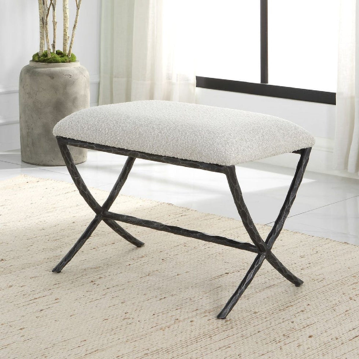 Iron Base White Boucle Bench S by Uttermost Brisby, alternate view 2