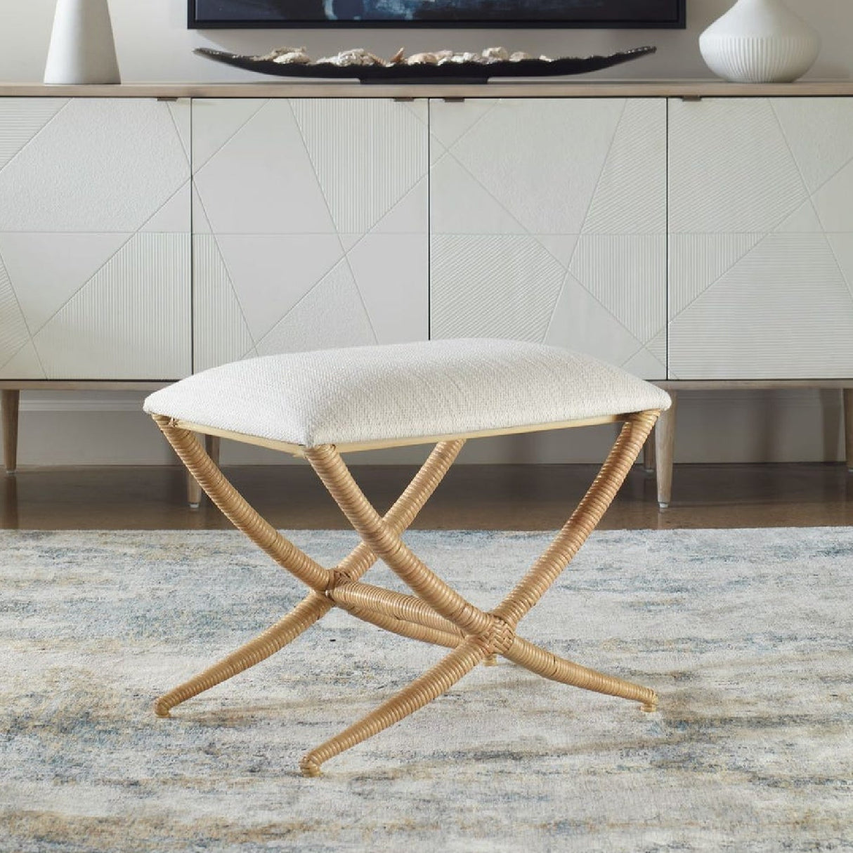 Rattan Wrapped Cross-Base Bench S by Uttermost Expedition, alternate view 2