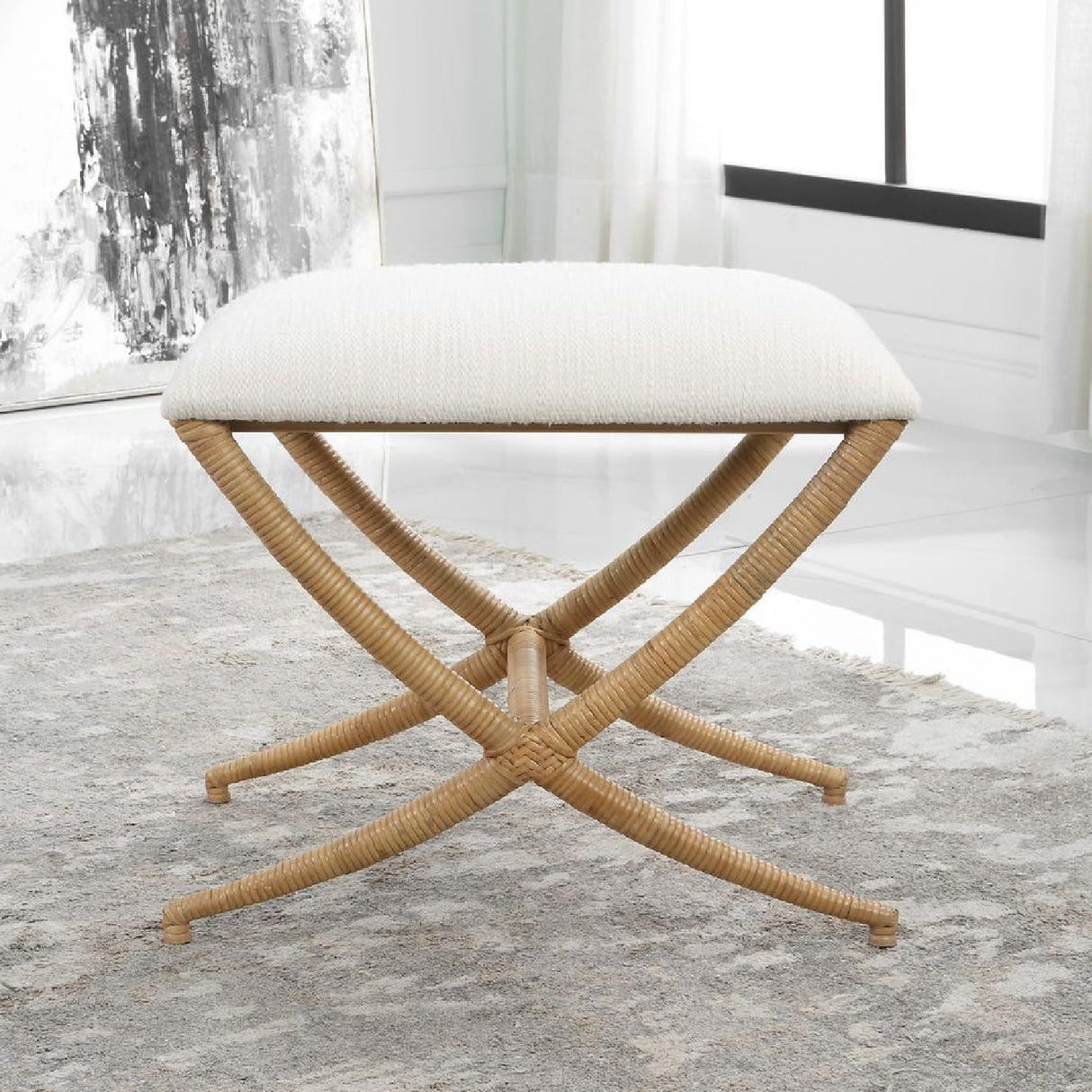 Rattan Wrapped Cross-Base Bench S by Uttermost Expedition, alternate view 6