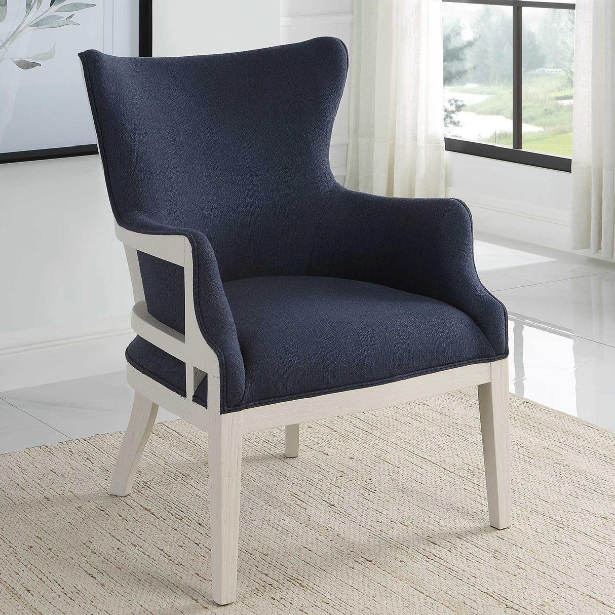 Woven Blue Fabric Accent Chair by Uttermost Gordonston, alternate view 9