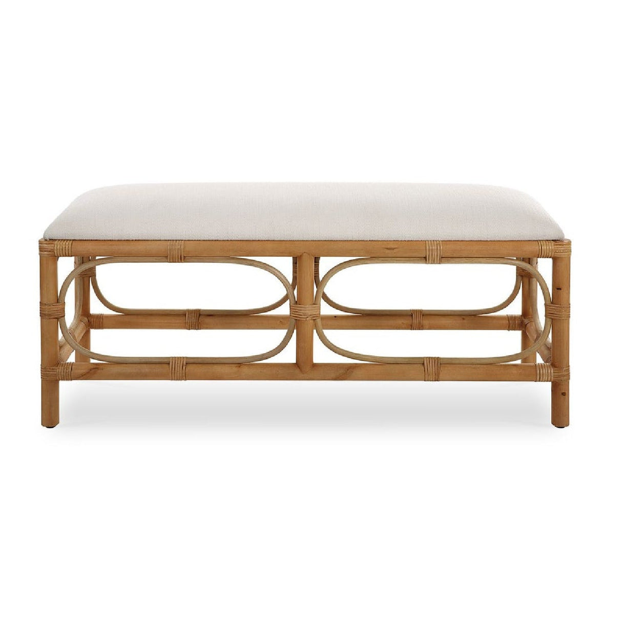 Rattan Base White Fabric Bench by Uttermost Laguna