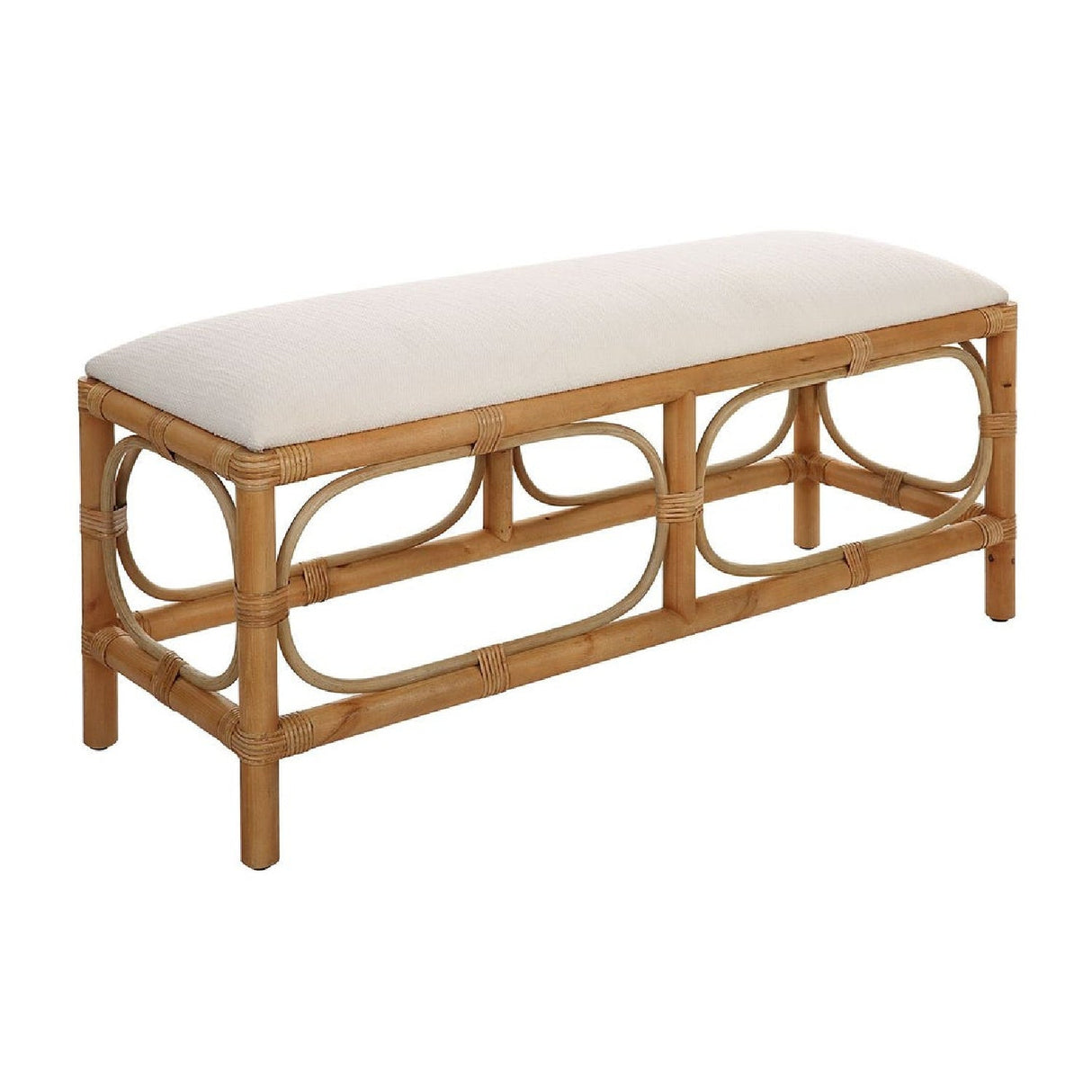 Rattan Base White Fabric Bench by Uttermost Laguna, alternate view 3
