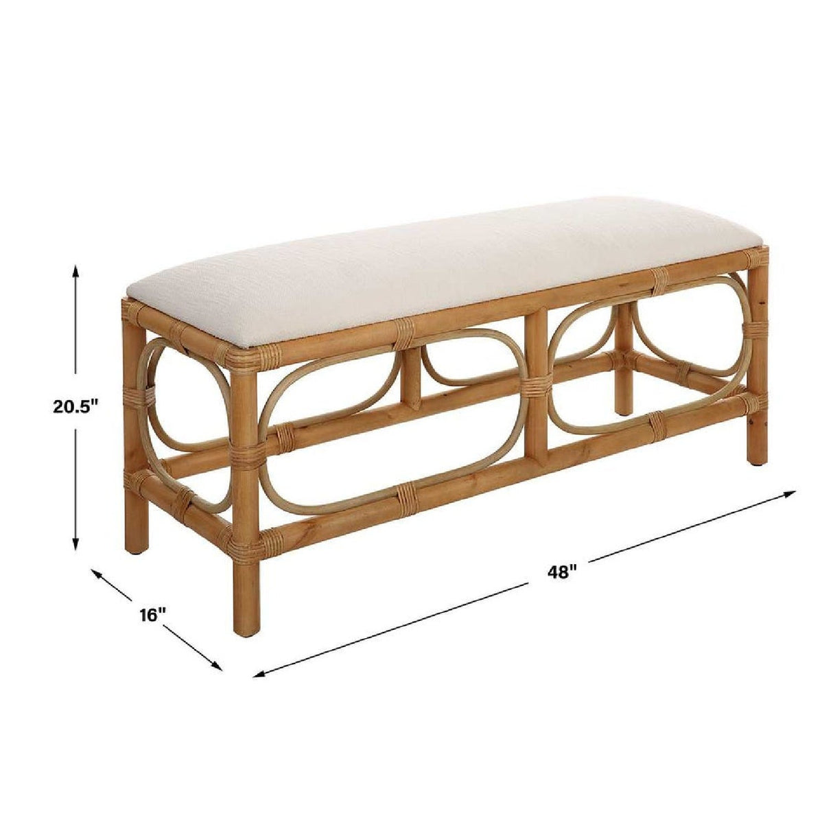 Rattan Base White Fabric Bench by Uttermost Laguna, alternate view 5