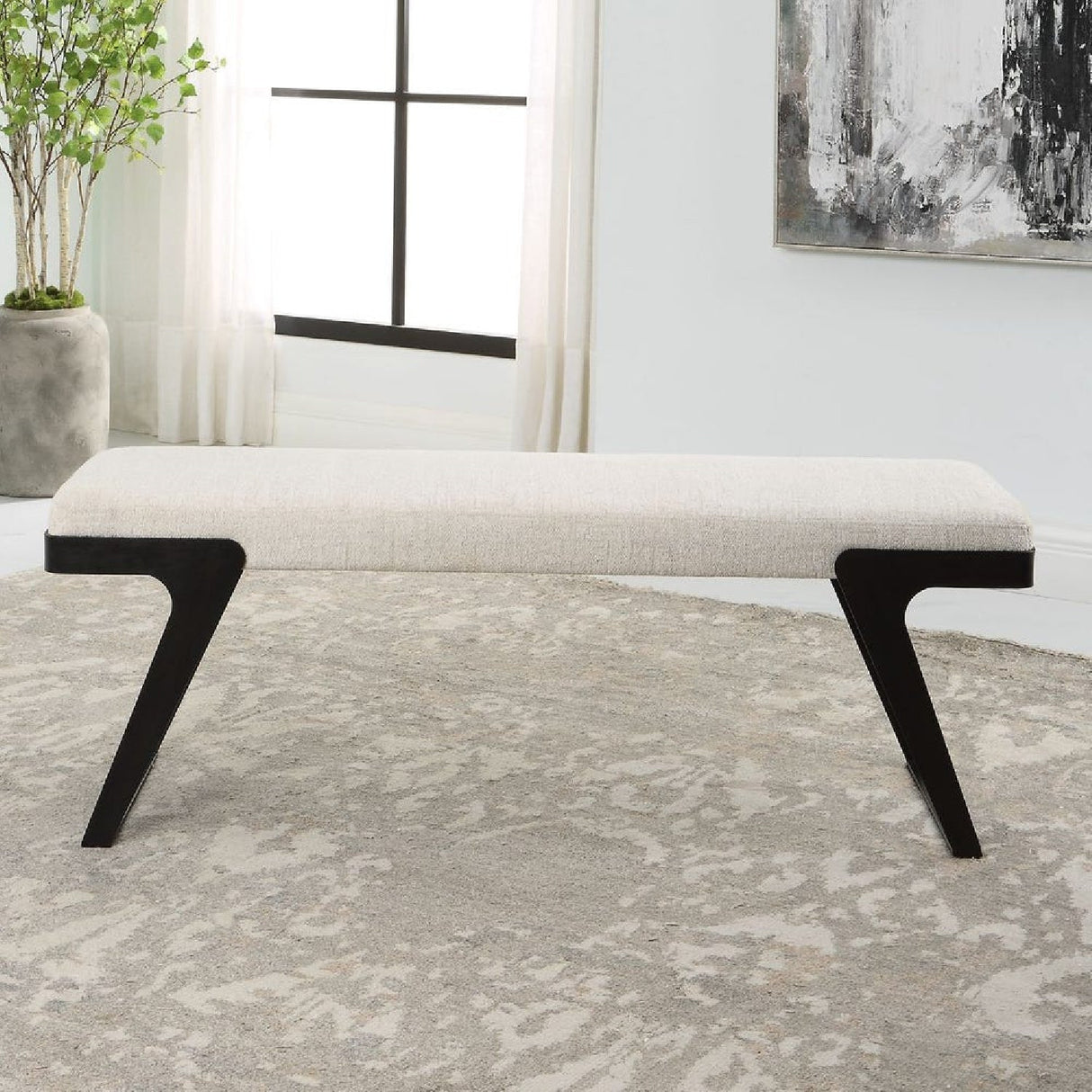 White Chenille Boucle Bench by Uttermost Hover, alternate view 7