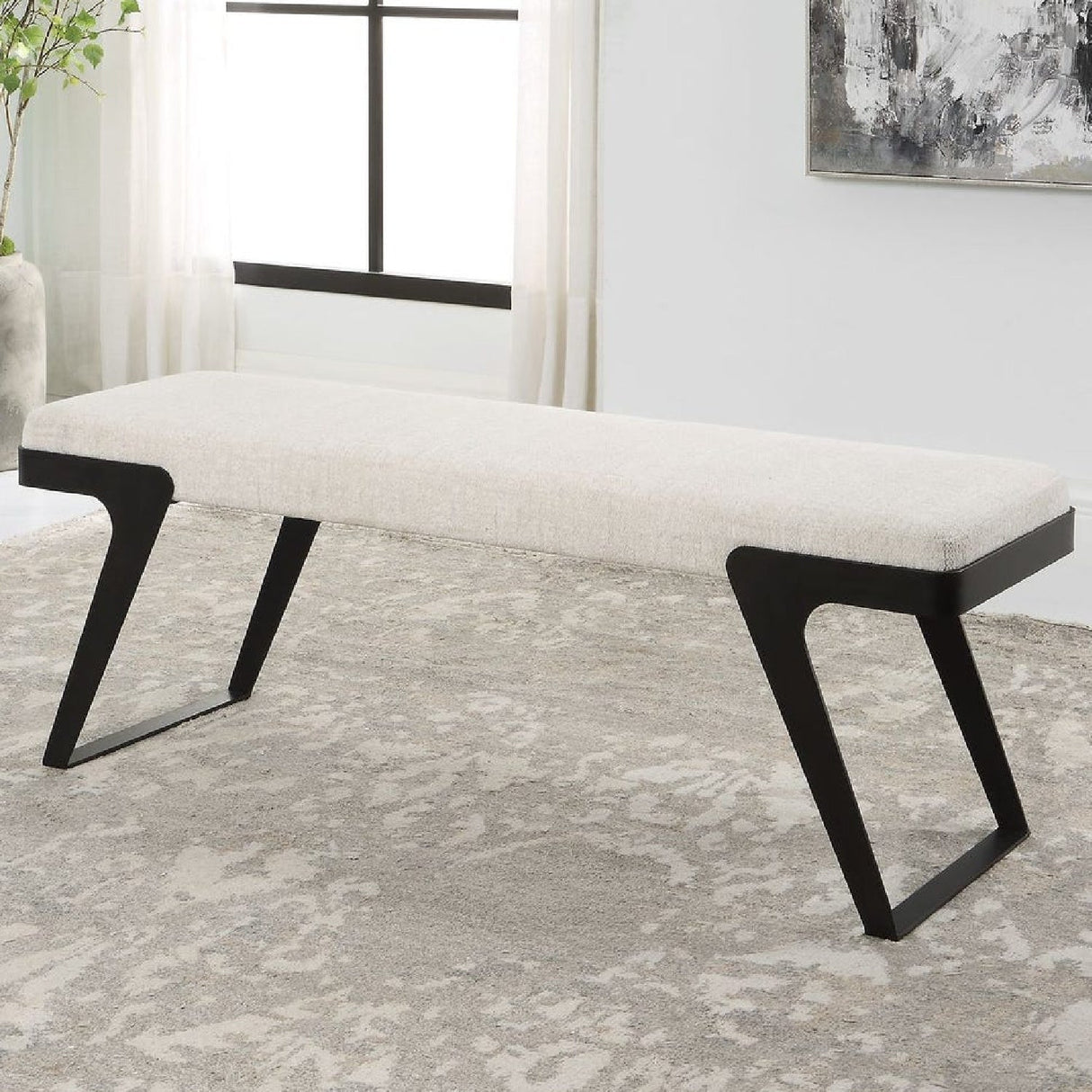 White Chenille Boucle Bench by Uttermost Hover, alternate view 2