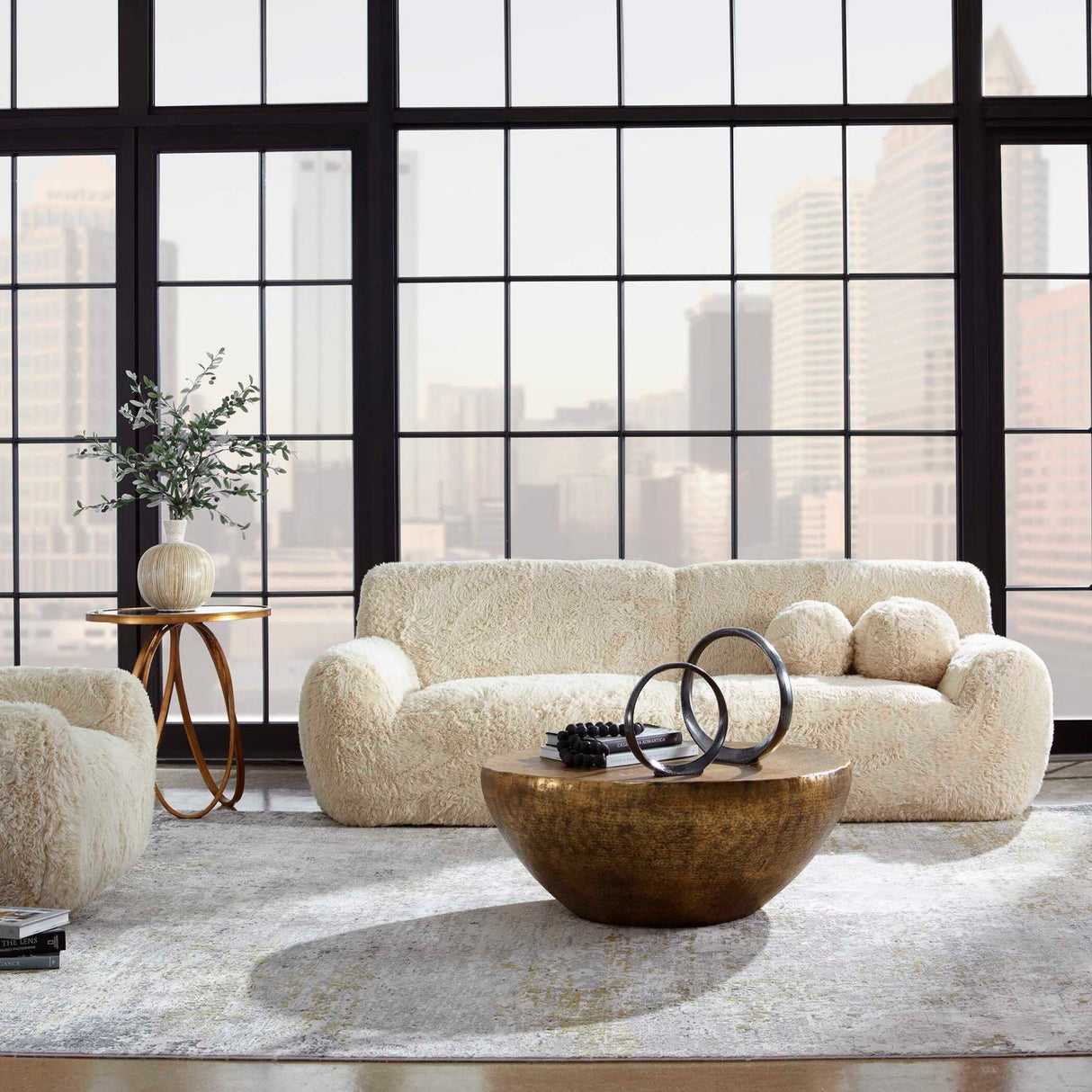 Cream Long-Haired Sheepskin Sofa by Uttermost Abide, alternate view 2