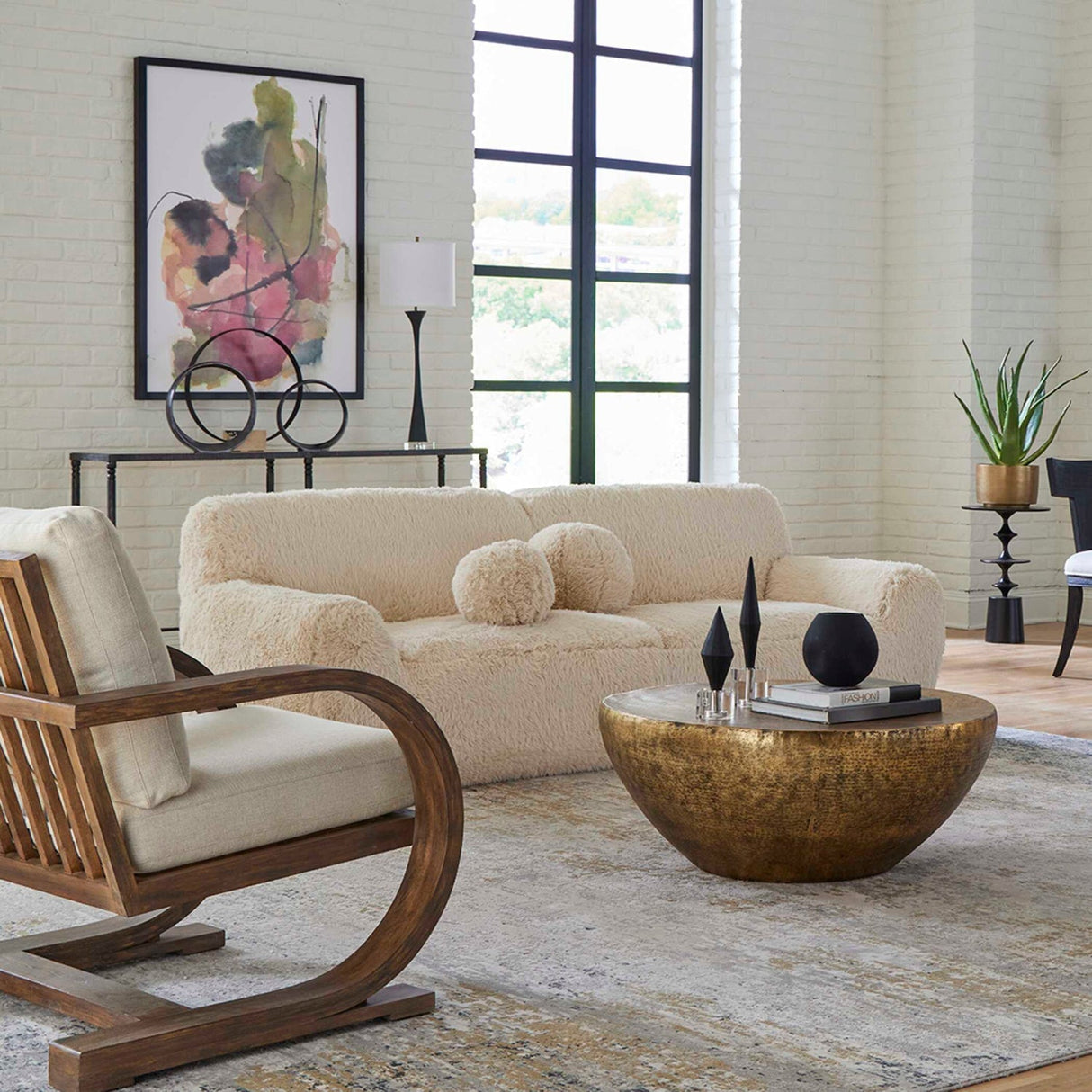 Cream Long-Haired Sheepskin Sofa by Uttermost Abide, alternate view 8