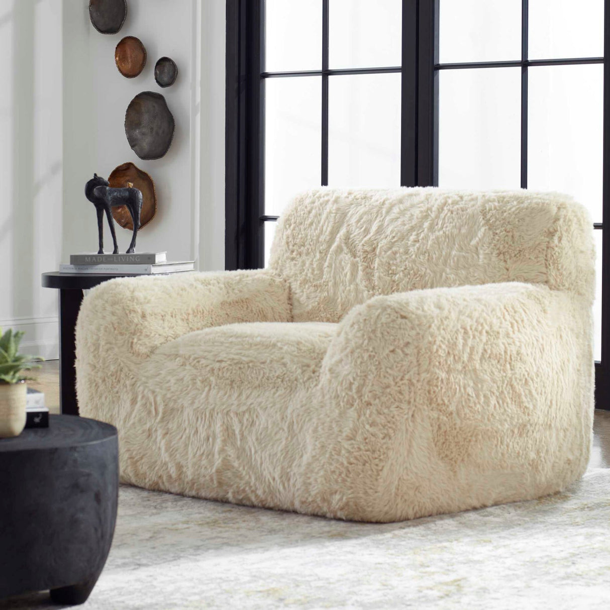 Cream Long-Haired Sheepskin Accent Chair by Uttermost Abide, alternate view 2