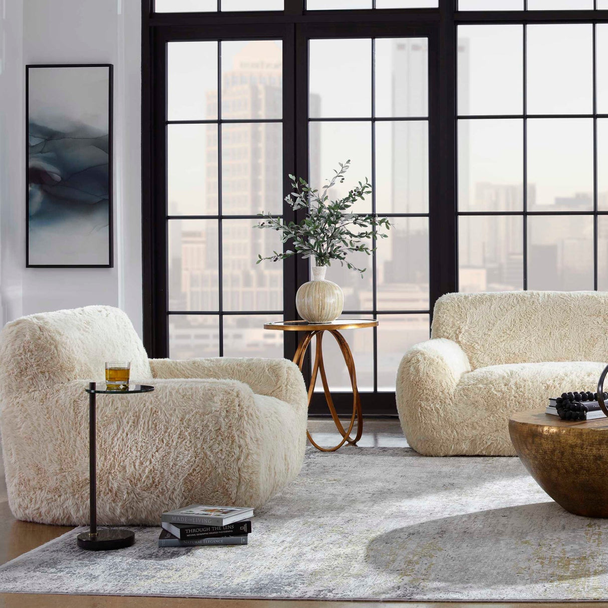 Cream Long-Haired Sheepskin Accent Chair by Uttermost Abide, alternate view 8