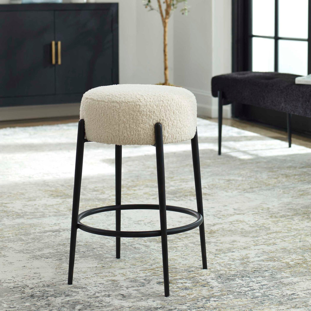 White Shearling Counter Stool by Uttermost Arles, alternate view 2