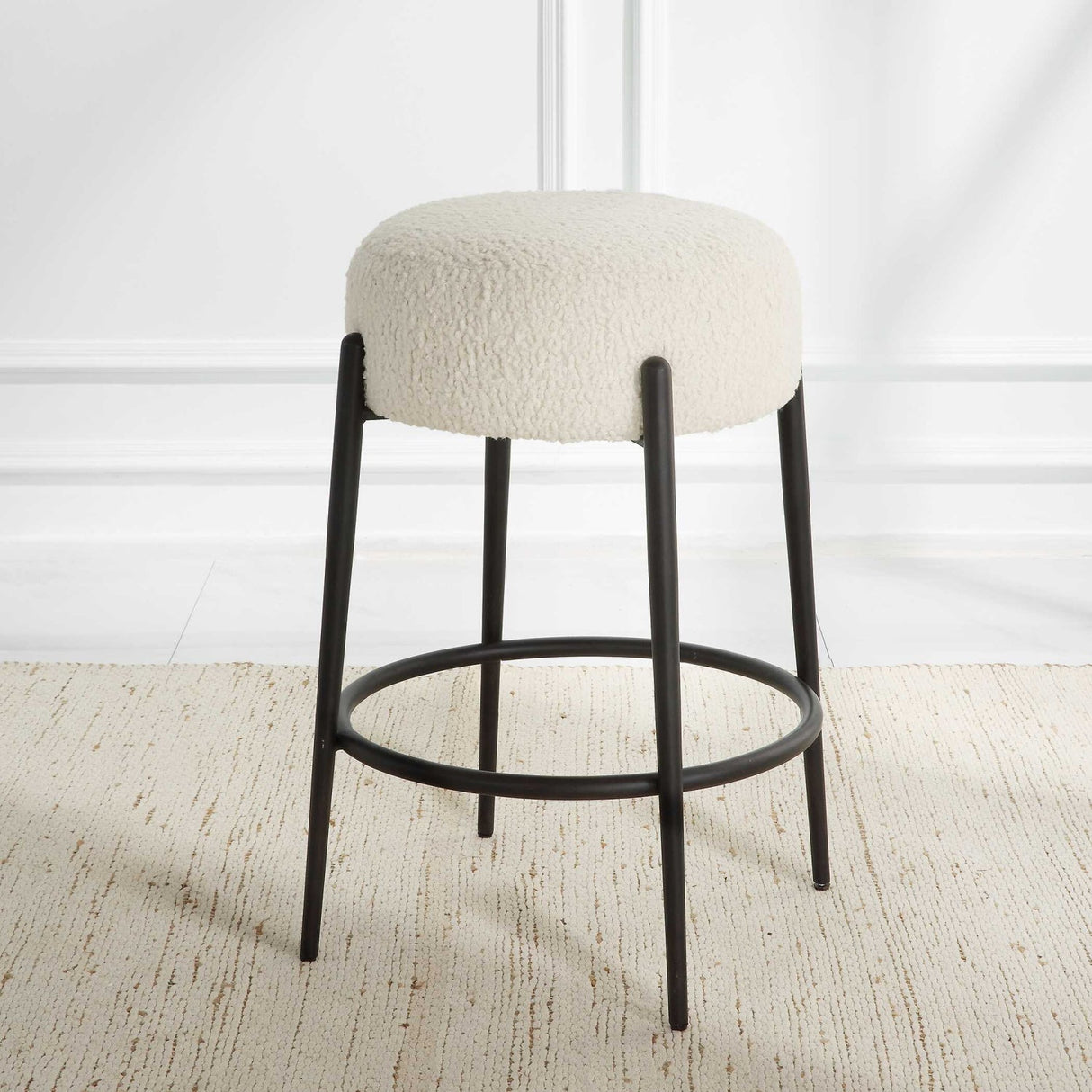 White Shearling Counter Stool by Uttermost Arles, alternate view 5