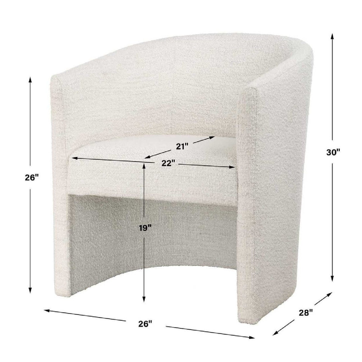 White Boucle Barrel Accent Chair by Uttermost Encompass, alternate view 6