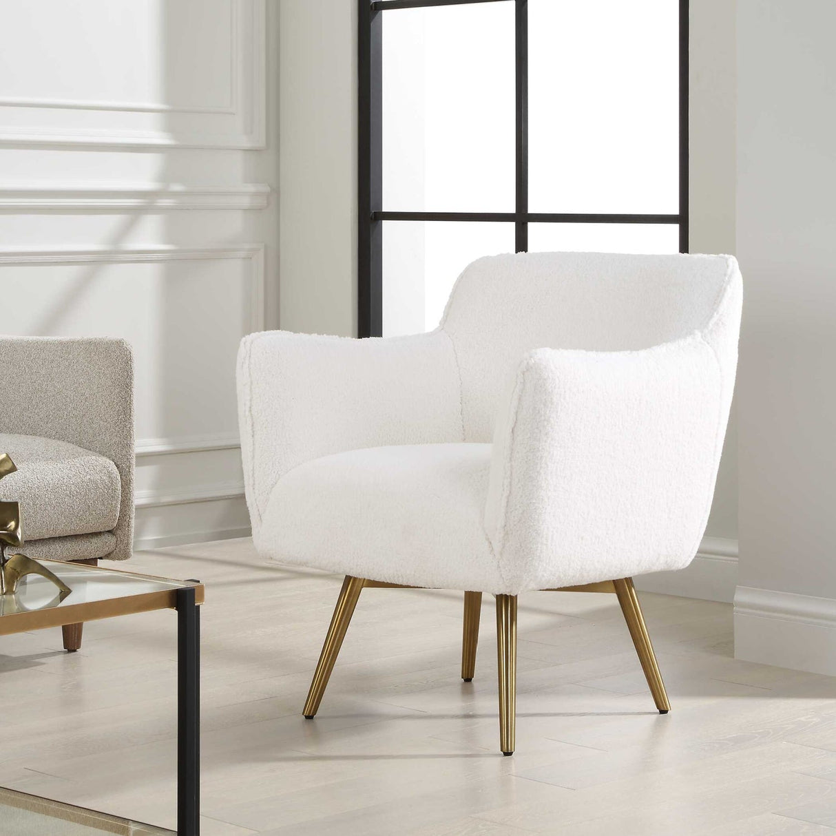 White Sheepskin Swivel Chair by Uttermost Oasis, alternate view 9