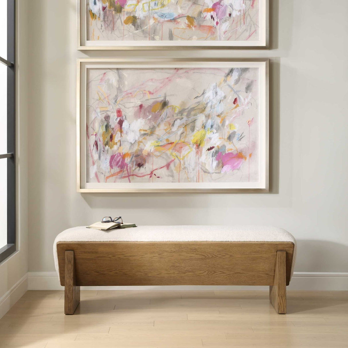 Wooden Framed White Sheepskin Bench by Uttermost Wedged, alternate view 2