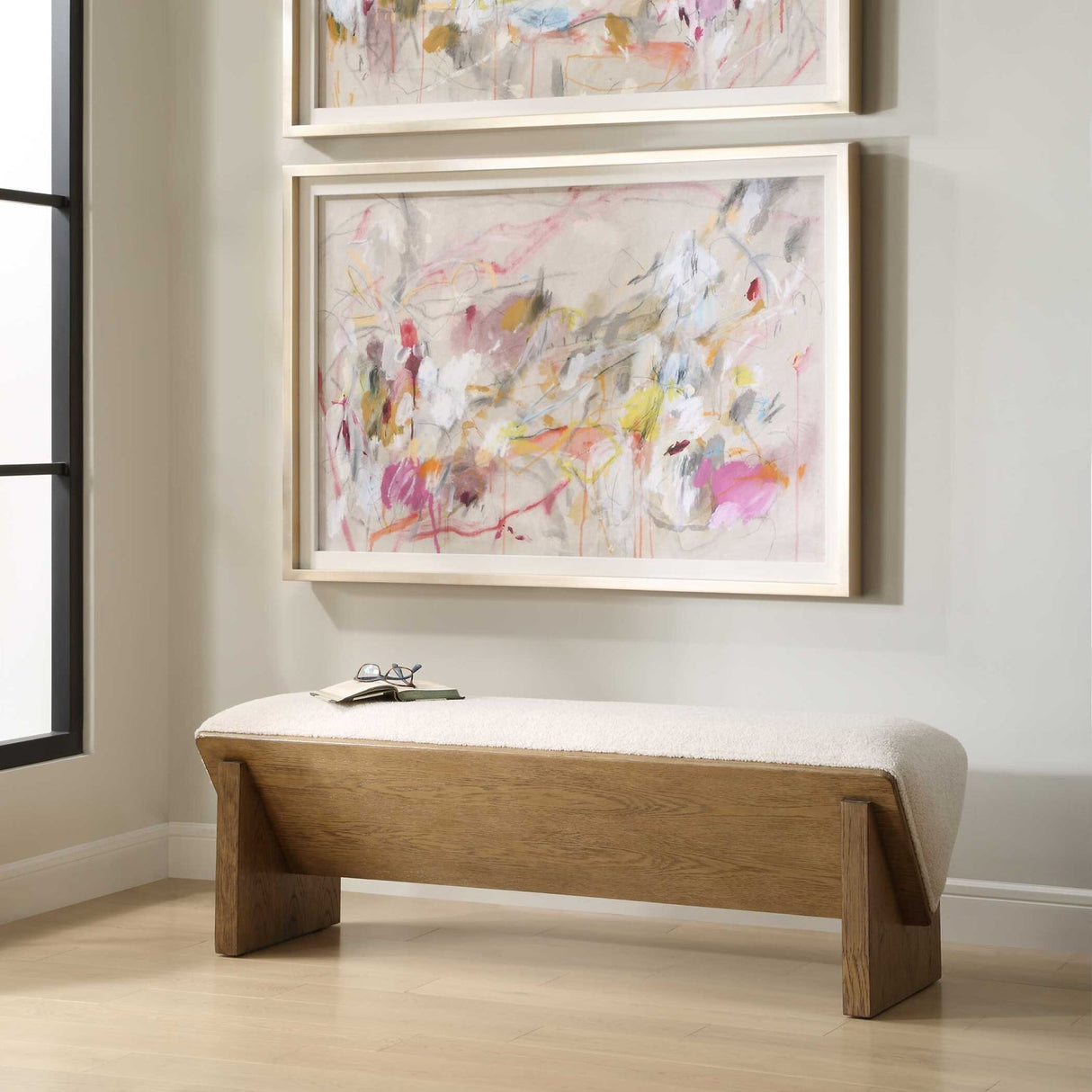 Wooden Framed White Sheepskin Bench by Uttermost Wedged, alternate view 7