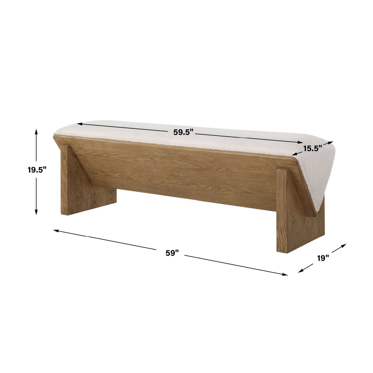 Wooden Framed White Sheepskin Bench by Uttermost Wedged, alternate view 8
