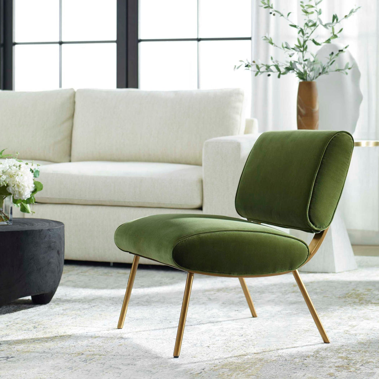 Green Velvet Accent Chair by Uttermost Knoll, alternate view 2