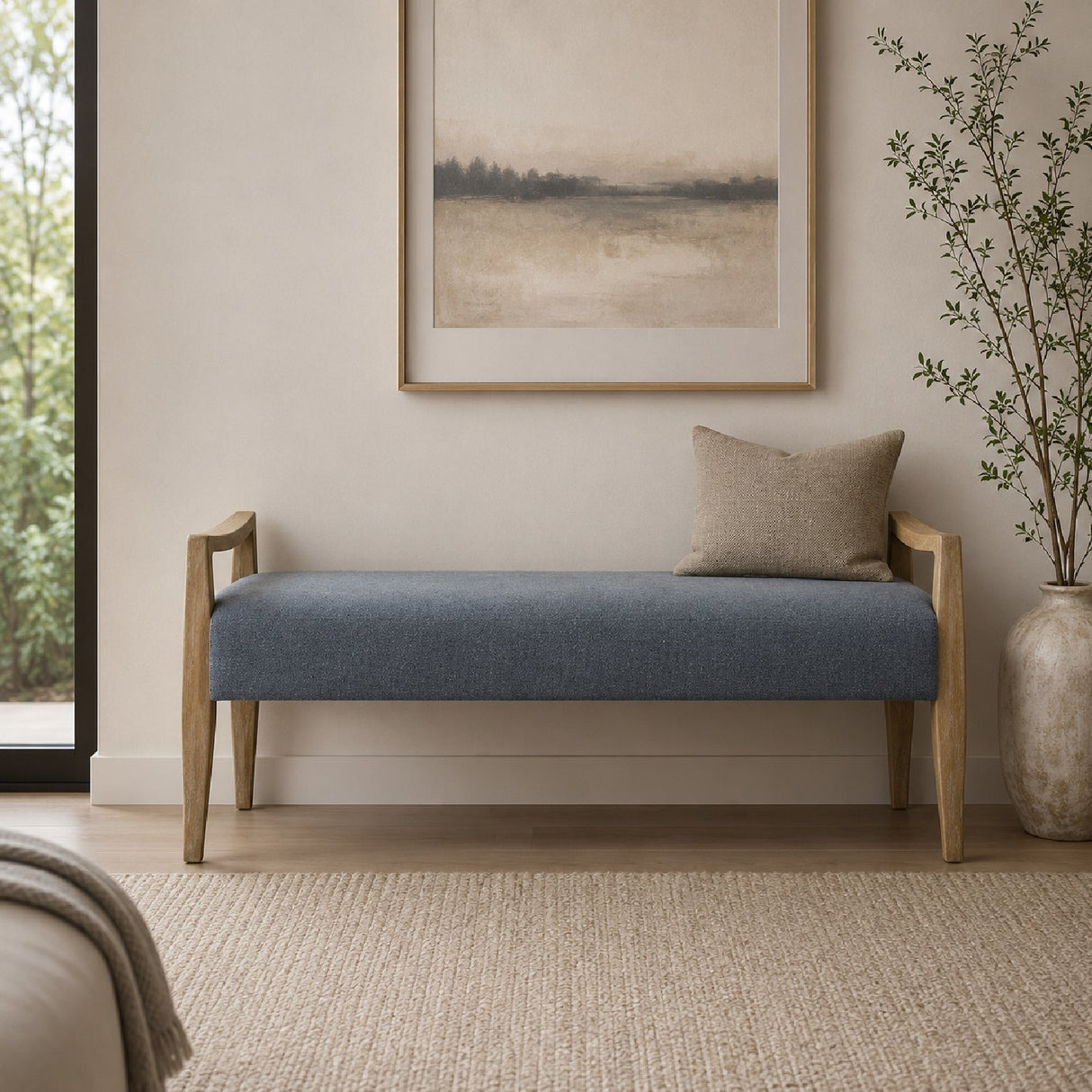 Wood Framed Blue Fabric Bench by Uttermost Daylight, alternate view 2