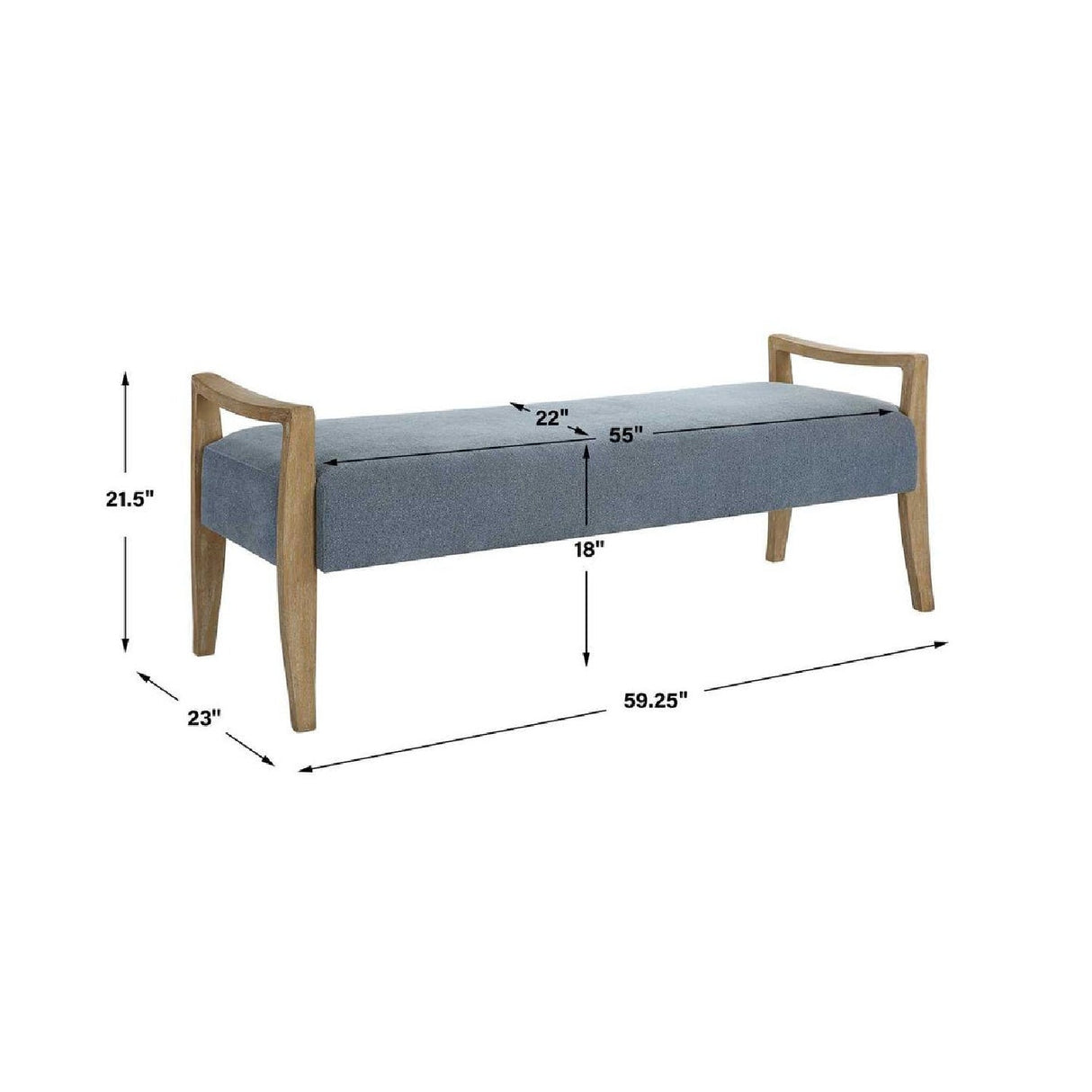 Wood Framed Blue Fabric Bench by Uttermost Daylight, alternate view 8
