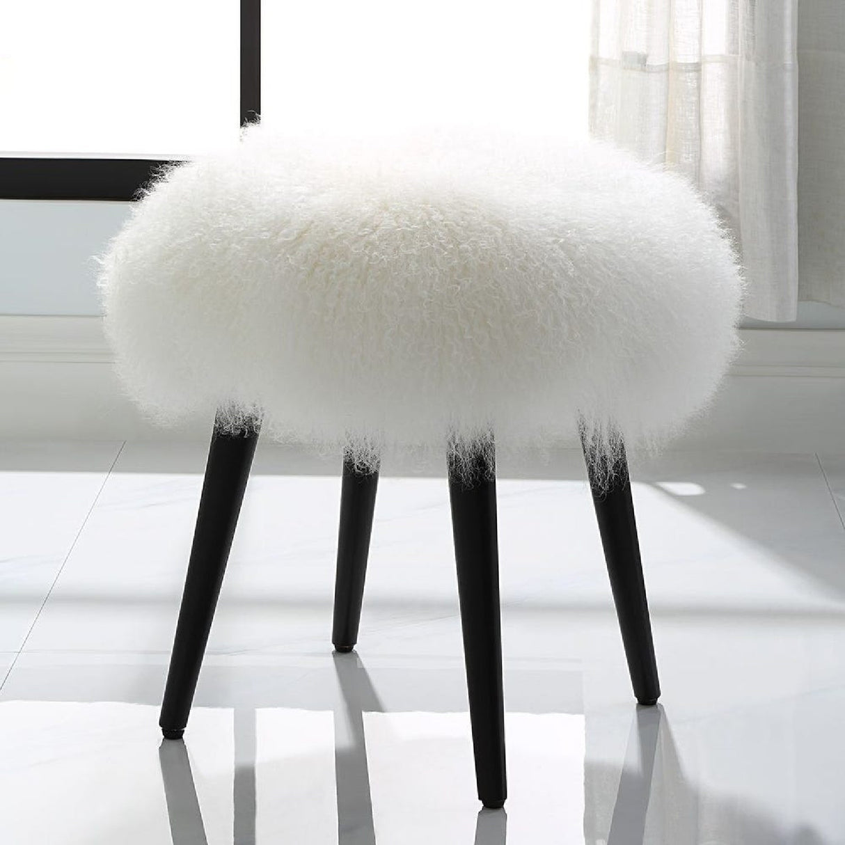 White Sheepskin Accent Stool by Uttermost Wooly, alternate view 6