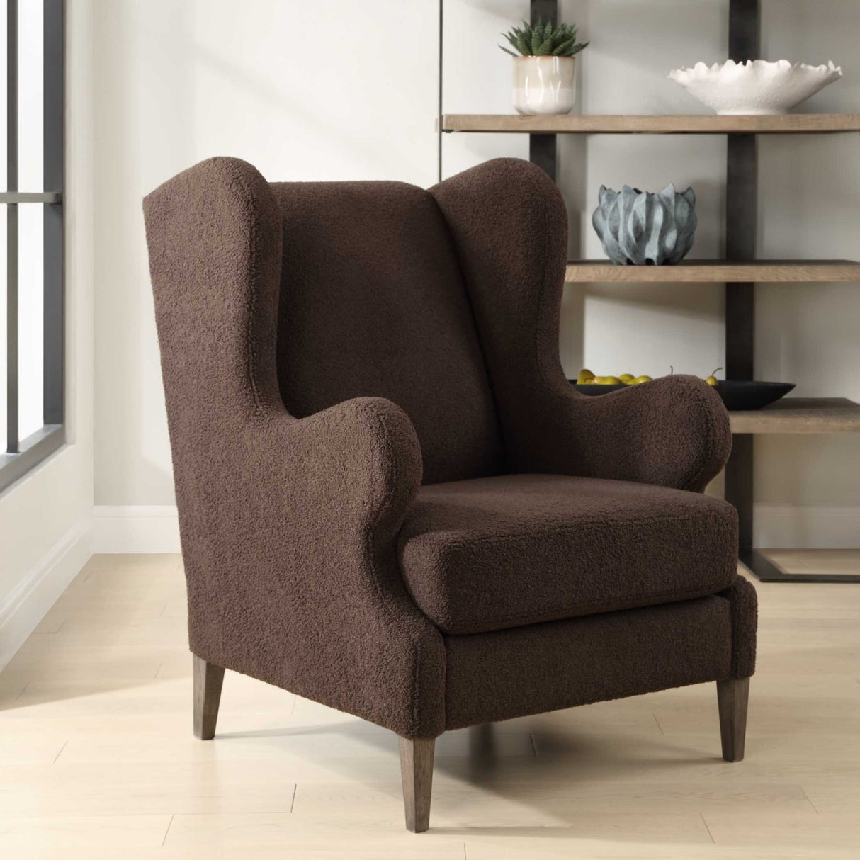 Brown Shearling Accent Chair by Uttermost Serpentine, alternate view 3