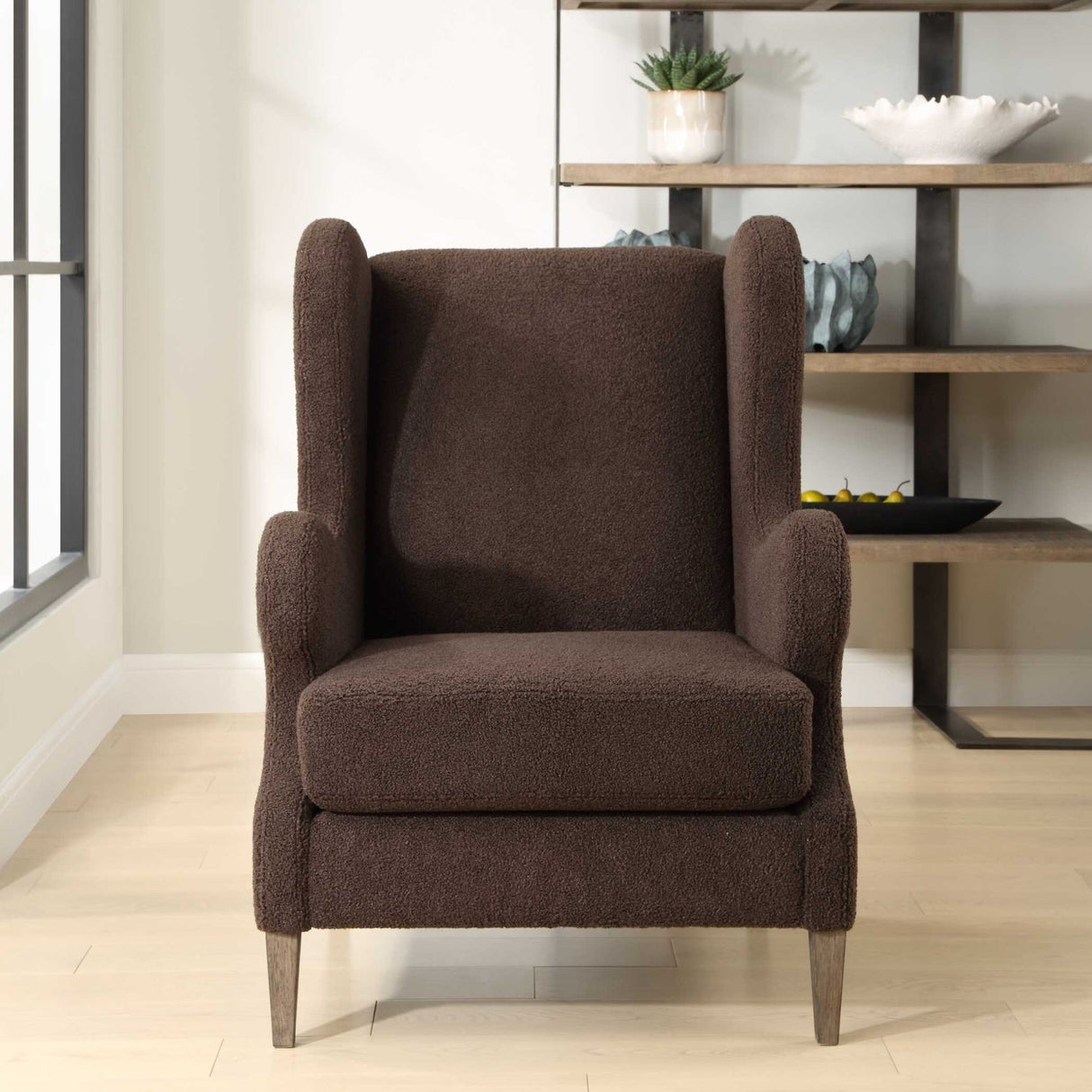 Brown Shearling Accent Chair by Uttermost Serpentine, alternate view 9
