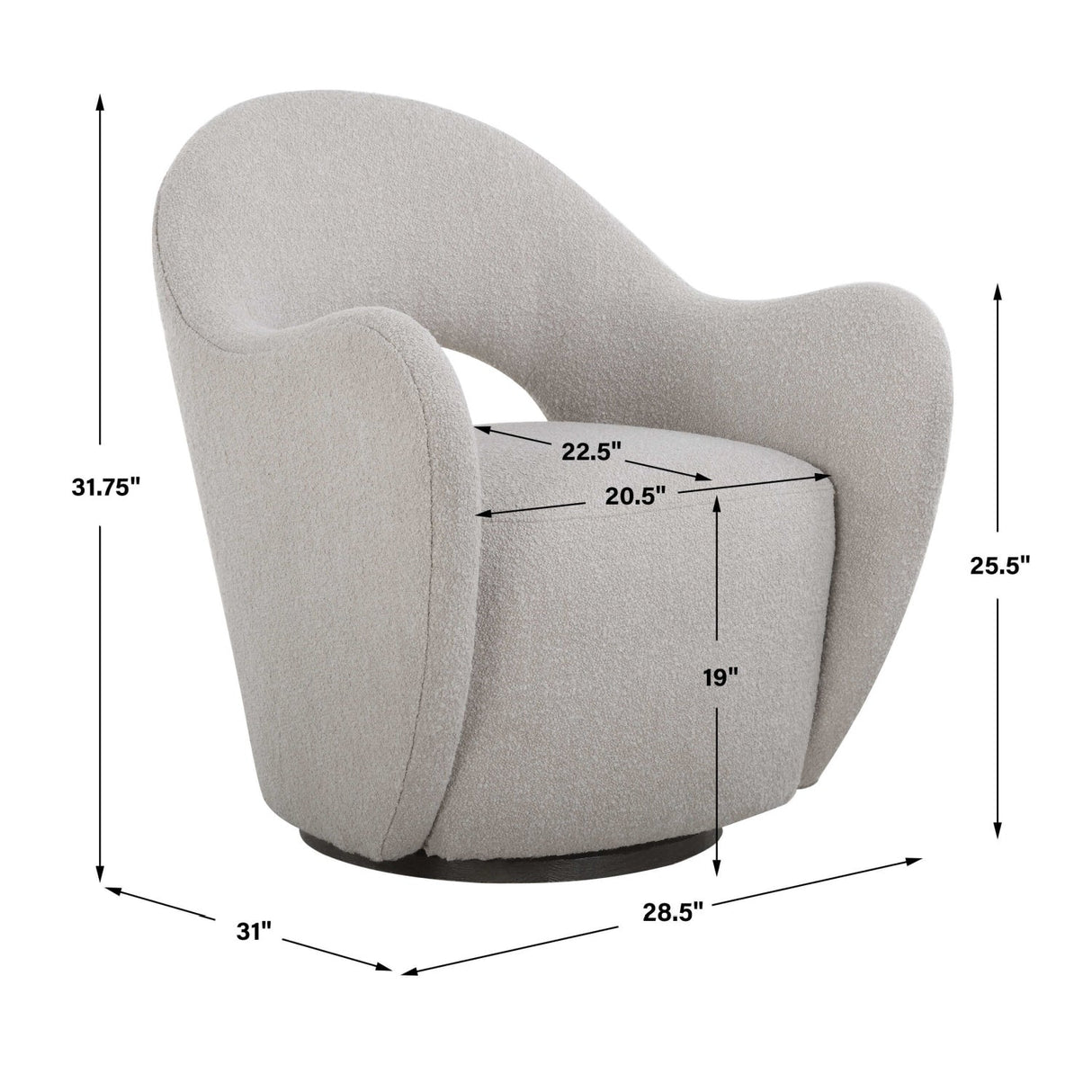 Beige Cutout-Back Swivel Chair by Uttermost Wander, alternate view 10