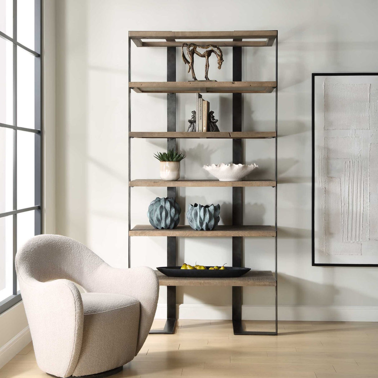Beige Cutout-Back Swivel Chair by Uttermost Wander, alternate view 2