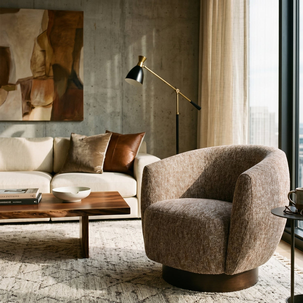 Brown Barrel Swivel Chair by Uttermost Dunes, alternate view 2