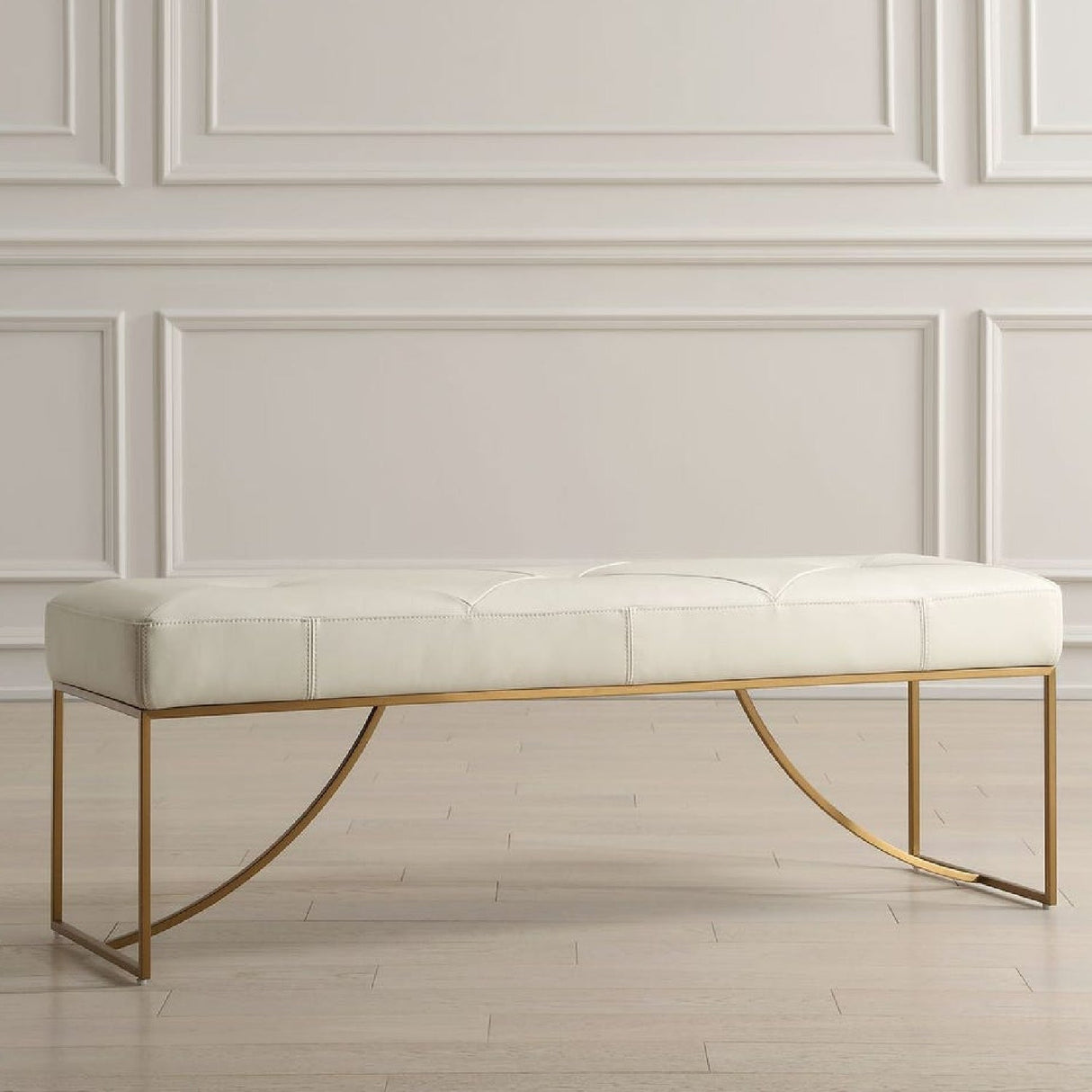 Tufted White Leather Bench by Uttermost Swale, alternate view 8