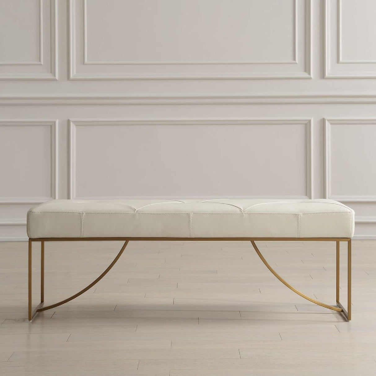 Tufted White Leather Bench by Uttermost Swale, alternate view 7