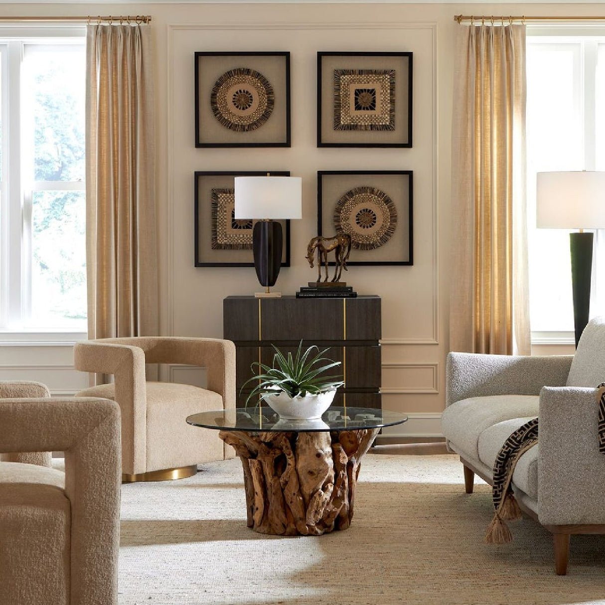 Beige Boucle Modern Swivel Chair by Uttermost Grounded, alternate view 2