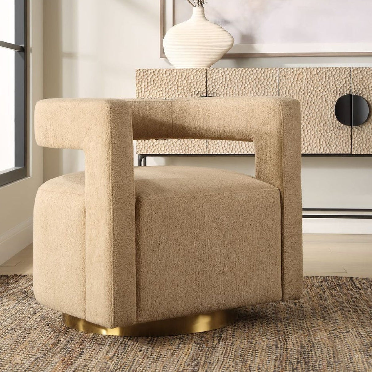 Beige Boucle Modern Swivel Chair by Uttermost Grounded, alternate view 8