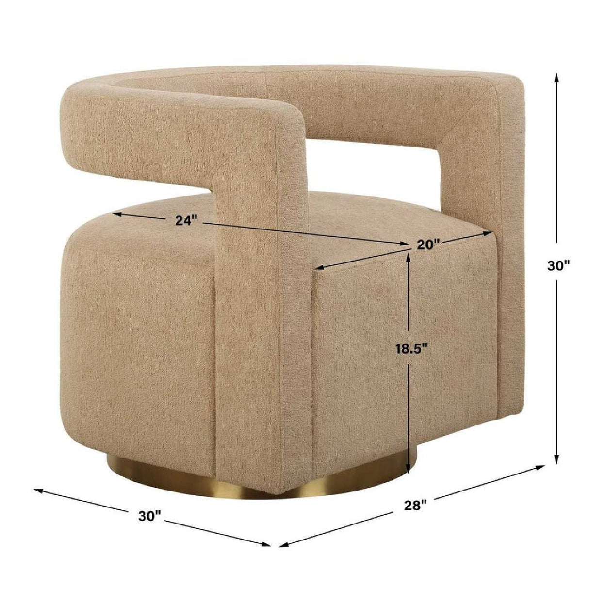 Beige Boucle Modern Swivel Chair by Uttermost Grounded, alternate view 6