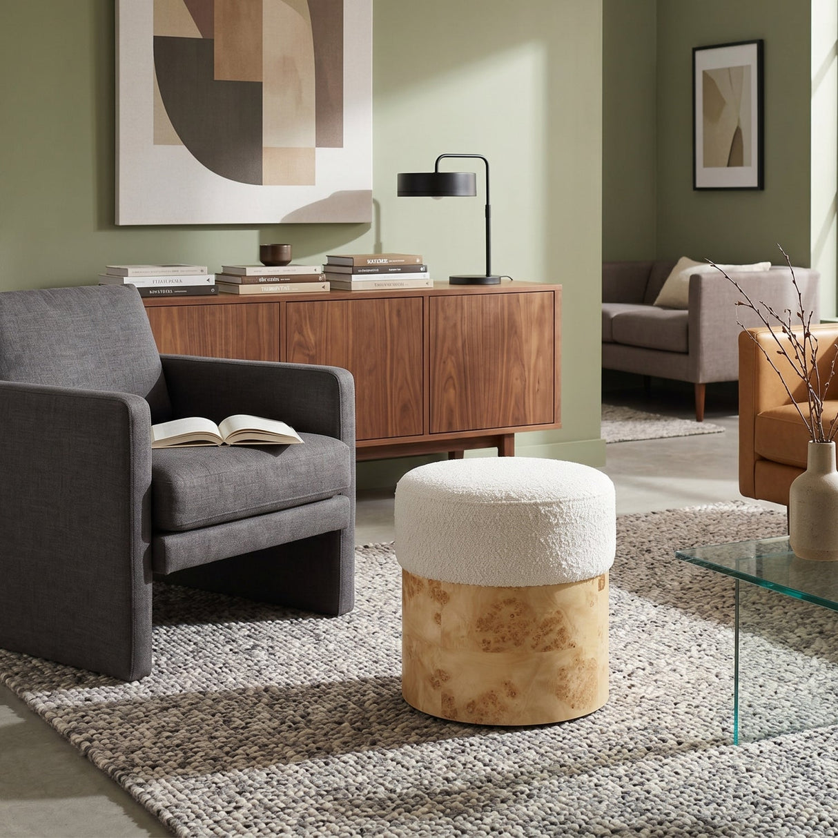 Poplar Burl Base Ottoman by Uttermost Swirls, alternate view 2