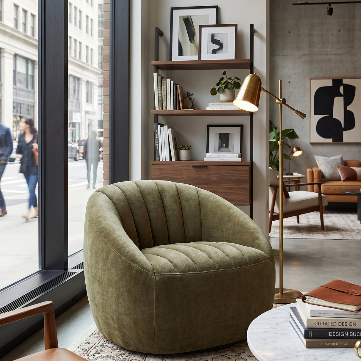 Green Chambray Channeled Swivel Chair by Uttermost Narrows, alternate view 2