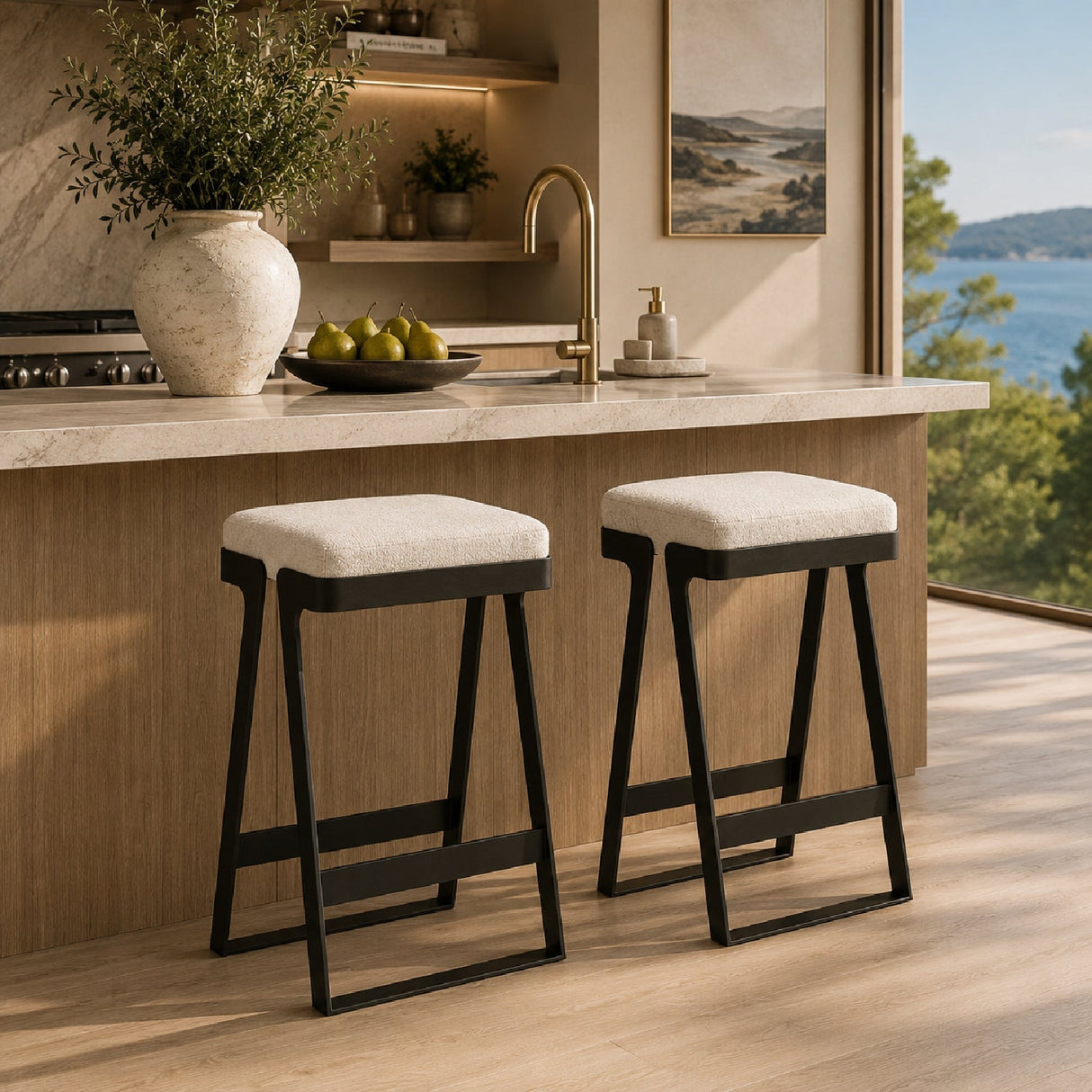 White Boucle Seat Counter Stool by Uttermost Hover, alternate view 2