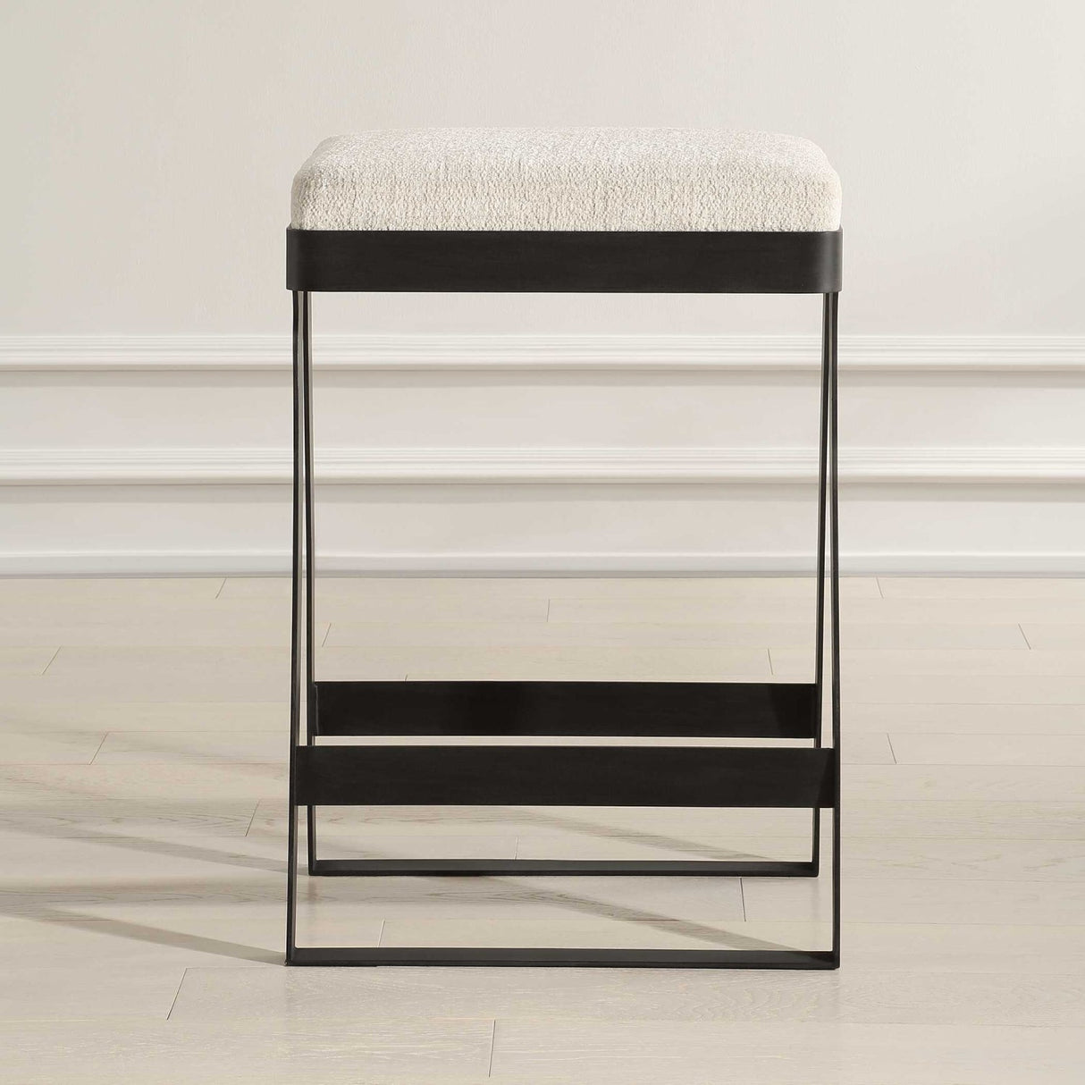 White Boucle Seat Counter Stool by Uttermost Hover, alternate view 6
