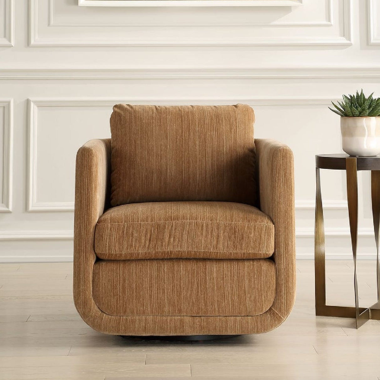 Modern European furniture - Chenille Rounded Swivel Chair - www.oroa.com