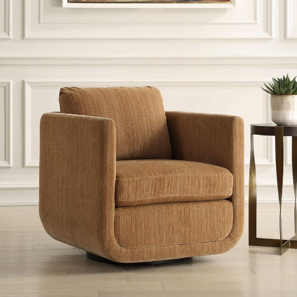 Modern European furniture - Chenille Rounded Swivel Chair - www.oroa.com